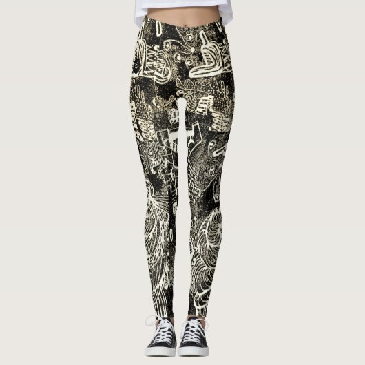 Leggings abstraits sépia noir (Devant)