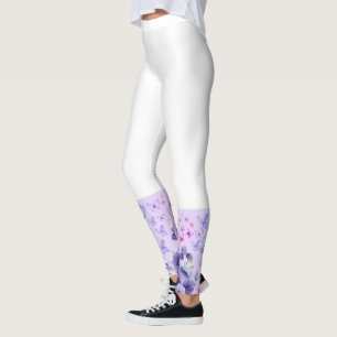 Leggings Accent de cheville élégant papillon violet et flor