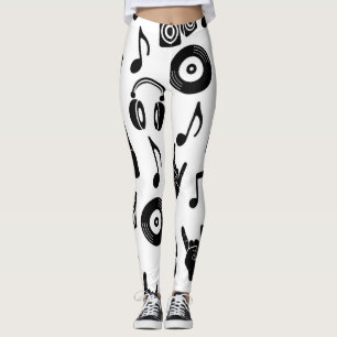 Leggings Accessoires musicaux : Motif Vintage monochrome.