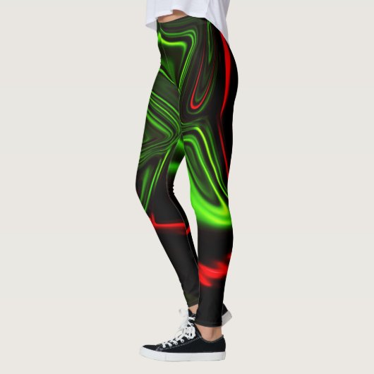 Leggings Accroches courbées vertes et rouges sur fond vert (Gauche)