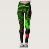 Leggings Accroches courbées vertes et rouges sur fond vert (Devant)