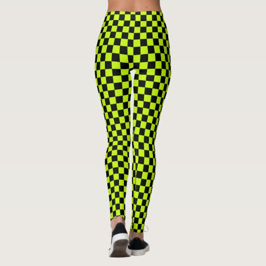 Leggings Acid green black checkerboard pattern (Dos)