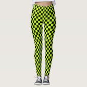 Leggings Acid green black checkerboard pattern (Devant)