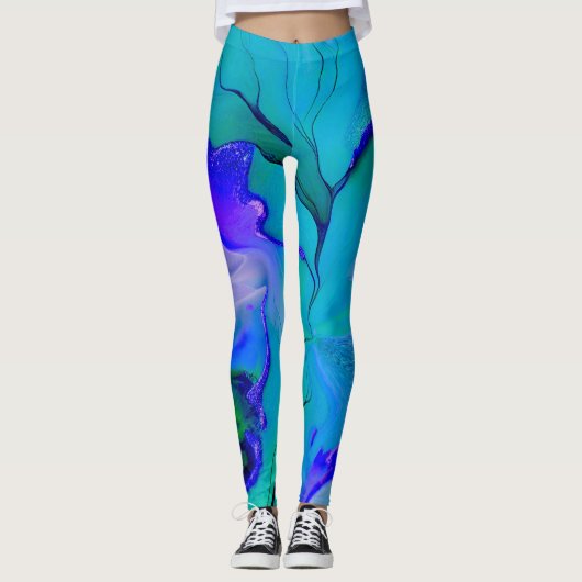 Leggings Acrylique Abstrait Créatif Bleu, Violet et Vert (Devant)