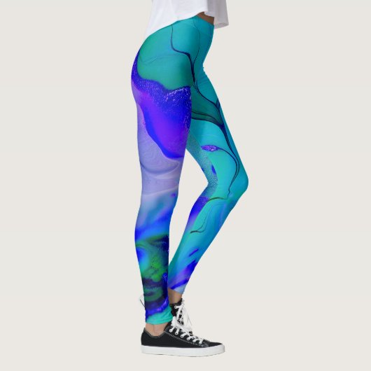 Leggings Acrylique Abstrait Creative Bleu, pourpre et vert (Droite)