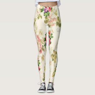 Leggings adolescent blanc à pattes longues à fleurs