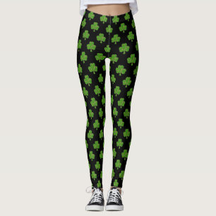 Leggings Adorable Fillette Noir, Trèfle Irlandais