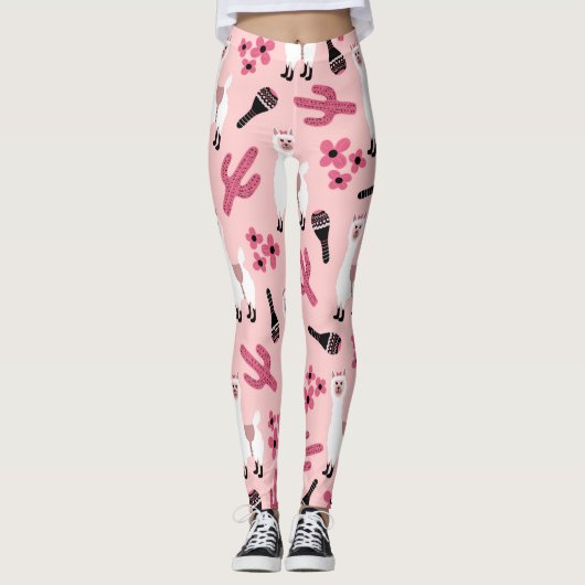 Leggings Adorable Llama Maraca Cactus blanc rose floral (Devant)