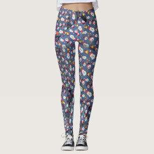 Leggings Adorables Jote Snowmen Arrière - plan bleu [3D] Yo