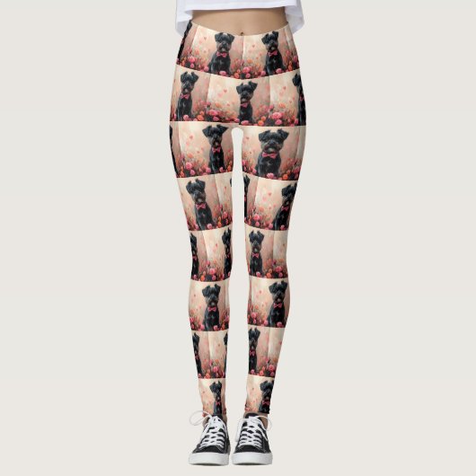 Leggings Affenpinscher avec des roses - Saint-Valentin (Devant)