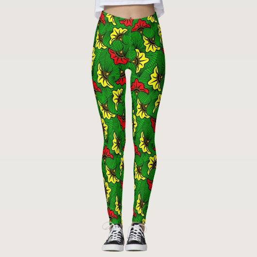 Leggings Africain Print Bold Ankara Floral Motif (Devant)