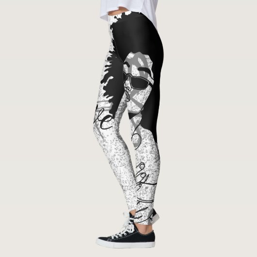 Leggings afro noirs, gris et graffitis (Gauche)