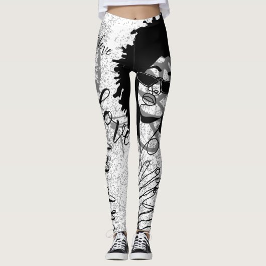 Leggings afro noirs, gris et graffitis (Devant)