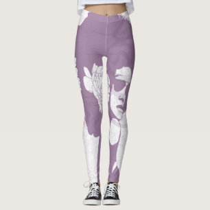 Leggings afro violet, blanc et graffiti