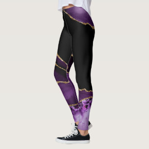 Leggings Agate de marbre noir violet doré doré noir