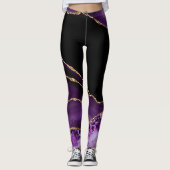 Leggings Agate de marbre noir violet doré doré noir (Devant)