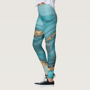 Leggings Agate de Parties scintillant Turquoise et Or