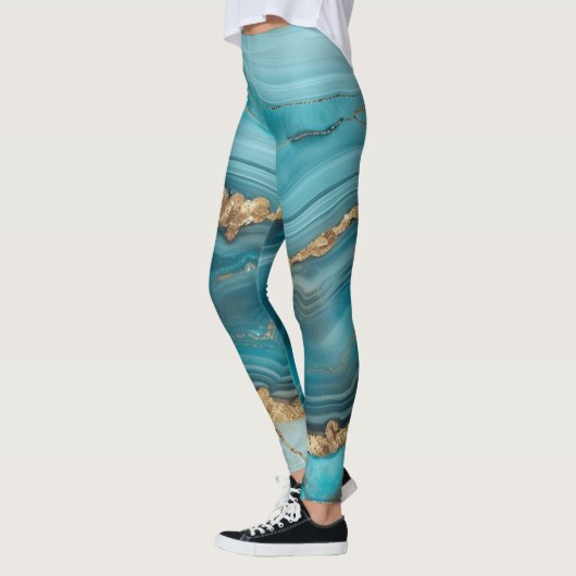 Leggings Agate de Parties scintillant Turquoise et Or (Gauche)