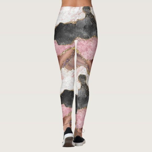Leggings Agate Luxueux Elégant Faux Metallic Rose Or (Dos)
