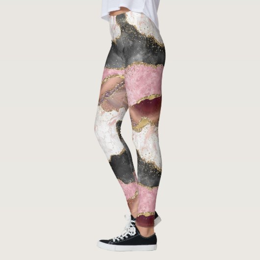 Leggings Agate Luxueux Elégant Faux Metallic Rose Or (Gauche)