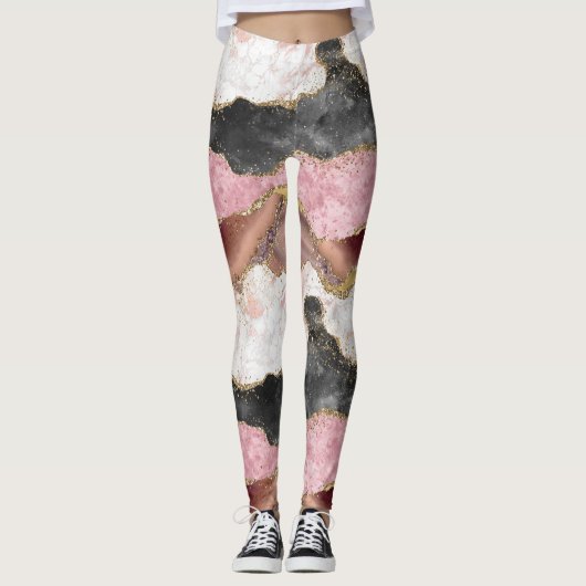 Leggings Agate Luxueux Elégant Faux Metallic Rose Or (Devant)