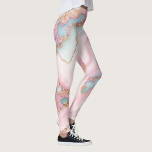 Leggings Agate Marble Moderne Blue Rose Gold Collection