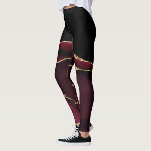 Leggings Agate Marbre Chic Noir Violet Paillettes Dorées