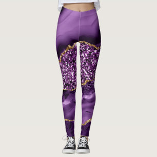 Leggings Agate océanique élégante violette et dorée paillet