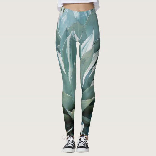 Leggings Agave Plante Succulent Bleu Cactus Botanique Déser (Devant)