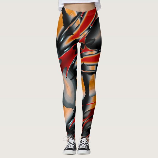 Leggings Agrandissement de peinture numérique orange noir h (Devant)