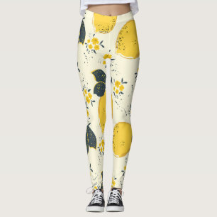 Leggings Agrumes colorés, motif de fleurs de citron.