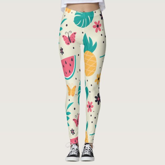 Leggings Aiguille de pastèque de fruits tropicaux motif (Devant)