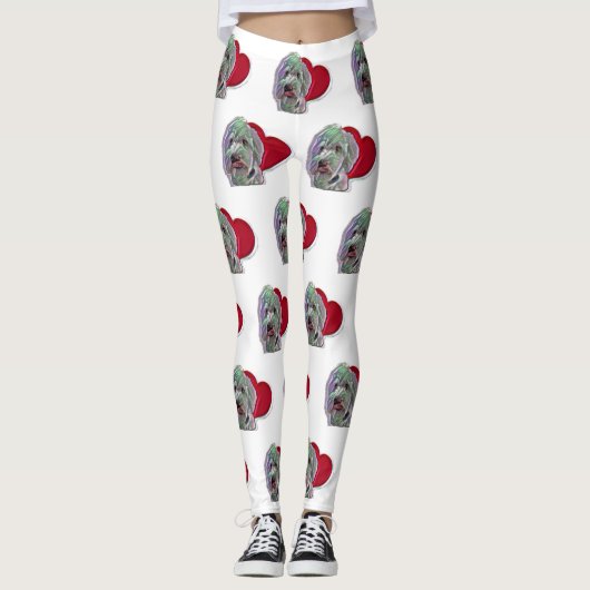 Leggings Aimer Blanc Goldendoodle PopArt avec Coeur (Devant)