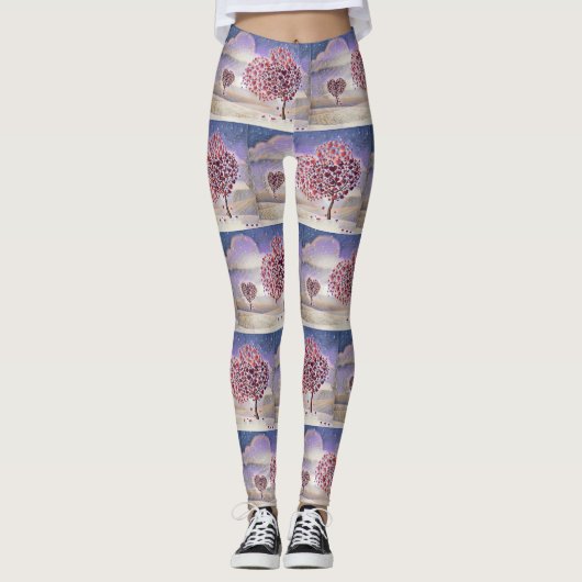 Leggings Aimer l'arbre avec les coeurs Aquarelle (Devant)