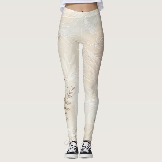 Leggings Airy Bohemian Botanical Floral String Art Design (Devant)