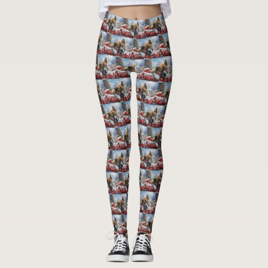 Leggings Akita Chien Festive de Noël (Devant)