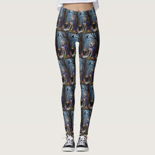 Leggings Akita Chien Whimsical Halloween peinture (Devant)