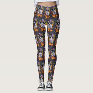 Leggings Akita effrayant Halloween Sorcière et Citrouille