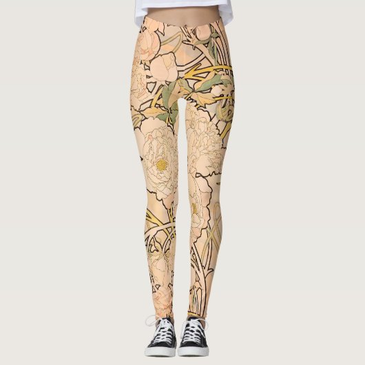 Leggings Alfonse Mucha Art Nouveau Peonies (Devant)
