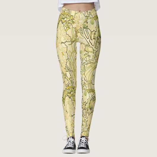Leggings Alfonse Mucha Art Nouveau Peonies Botanical Art (Devant)