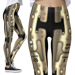 Leggings Alien Métallurgique Android Costume Spatial Golden