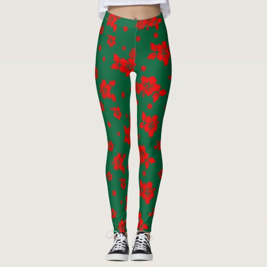 Leggings Aloha Hawaii Rouge sur le Motif de Noël vert (Devant)