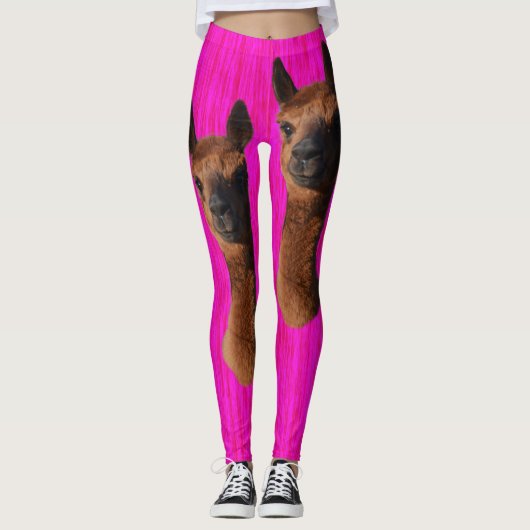 Leggings Alpacas Jeunes Brown Sur Rose Chaud, (Devant)