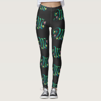 Leggings Alphabet Tropical: M sur fond noir
