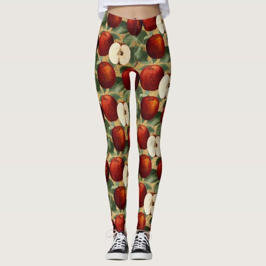 Leggings Alphabet vintage en or de la pomme rouge (Devant)