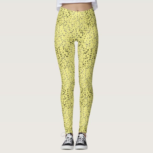 Leggings Alphabets Motif 01 BW.w LYellow BG (Devant)