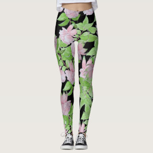 Leggings amas de jolies fleurs roses et feuilles florales