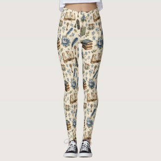 Leggings Amateur de livres anciens à motif floral | Botaniq
