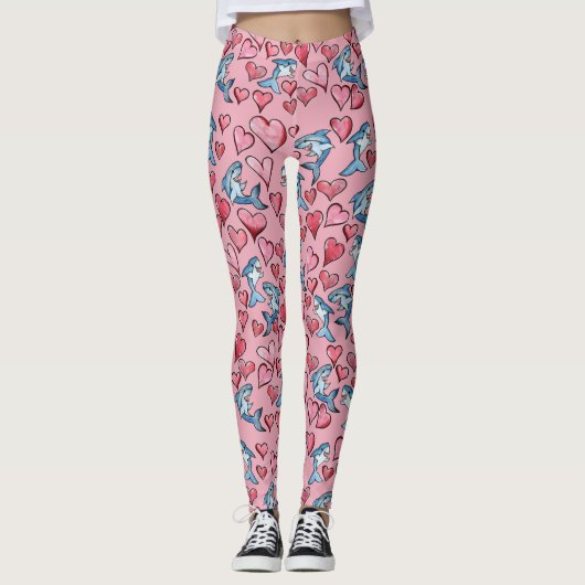 Leggings Amateurs de requins mignons requins et coeurs (Devant)