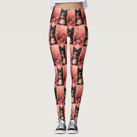 Leggings American Akita avec Rose - Saint Valentin (Devant)